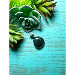 Peggy Skeets Blue Moon Turquoise & Sterling <b>Silver</b> Pendant with Bezel Setting Inlay Technology - Product Image 3