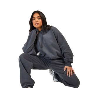 Survêtement d'hiver pour femmes 100% coton couleur unie imprimé ensembles de grande taille pantalon de survêtement unisexe respirant à séchage rapide - Product Image 4