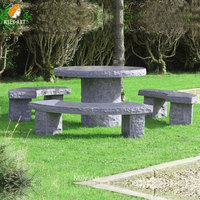 Table ronde en pierre naturelle sculptée à la main avec ensemble de chaises pour jardin et parc
