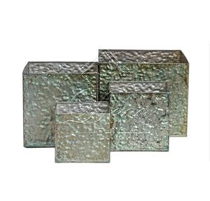 Juego de Macetas Cuadradas de Metal Galvanizado Rústico, Maceta de Hierro Martillado, Jardinera Decorativa Industrial para Interiores y Exteriores - Product Image 1
