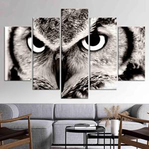 Printed <b>Canvas</b>: <b>Animal</b> Painted Glass Owl Lover Farmhouse Decor,SET OF 5 MIX <b>CANVAS</b> - Product Image 1