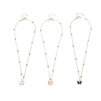 Ensemble de 3 colliers pendentifs papillon, émail coloré, breloques, chaîne à billes, accessoires mignons pour enfants, cadeau de Noël