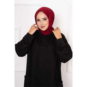 Double Yarn <b>Black</b> <b>Dress</b> Hood Knee-Length Casual Floral Solid Pattern Ruffles Decorated Lining Feature Summer Natural Order - Product Image 2