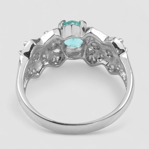 Women's 925 Silver Cocktail <b>Ring</b> With Oval Topaz And Round Brilliant Cut Diamonds Pave Setting Luxury Flower Design - Product Image 4
