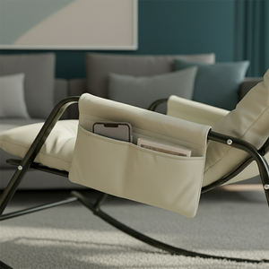 Confort en bois massif pliable chaise berçante intérieur extérieur Design ergonomique Polyester tissu poche latérale cadre en métal salon - Product Image 3