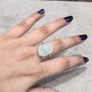 Anillo de Plata de Ley 925 con Piedra Preciosa de Aguamarina Natural, Anillo de Doble Banda Hecho a Mano para Navidad, Piedra de Nacimiento de Marzo - Product Image 1