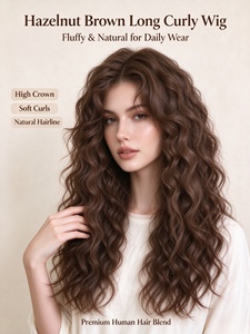 Peluca Larga Rizada Marrón Avellana con Ondas Naturales y Voluminosas, Cabello Virgen Europeo de Una Sola Tira con Clip para Uso Diario - Product Image 3