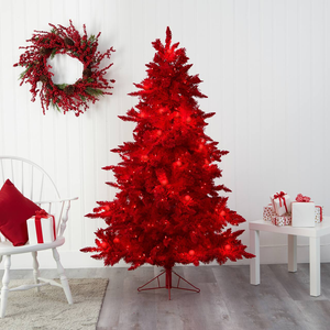 Nouveauté : <span class=keywords><strong>Sapin</strong></span> de Noël <span class=keywords><strong>artificiel</strong></span> pliable de 1,80 m pré-éclairé, <span class=keywords><strong>rouge</strong></span> floqué, avec lumières LED, installation facile, pour les fêtes - Product Image 5