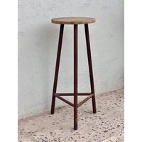 Tabouret de bar haut en bois de récupération, design traditionnel-moderne, structure en fer/métal, PU, 1 pièce, style ferme, pour salle à manger, extérieur, salon, maison