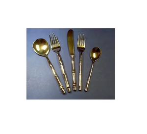 Juego de cubiertos de cuchara de acero inoxidable, mango de bambú de latón, diseño personalizado, precio competitivo de la India - Product Image 5