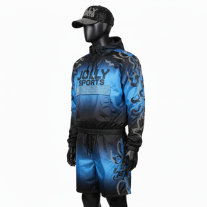 Premium Polyester Microfiber Windbreaker Shorts Set Gradient Design <b>Rhinestone</b> Heat Transfer Logo Windbreaker Shorts Set for Men - Product Image 5