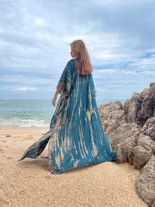 Achetez une robe kimono simple et naturelle en tissu viscose satiné longueur ras du sol, vêtement décontracté écologique pour femmes - Product Image 2