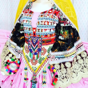 Robe ethnique tribale vintage Kuchi, tenue de fête traditionnelle pour femmes, multicolores, en mousseline de soie/soie/velours, anti-rides, 3089 - Product Image 2