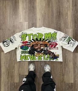 Nouveau Y2K Harajuku rétro Streetwear ample à manches longues T-Shirt Hip Hop Rock Graffiti imprimé motif hommes femmes hauts 300 grammes - Product Image 4