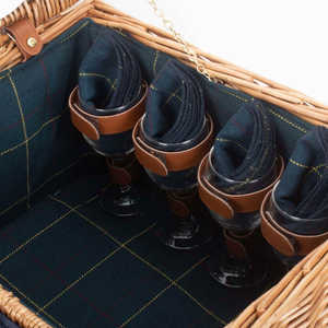 Blue Tweed Fitted <b>Wicker</b> Picnic Basket Elegant Picnic Mat - Product Image 3