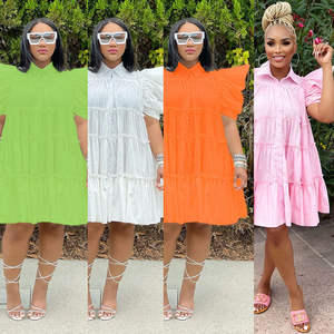 Vestido de Algodón con Mangas Abullonadas y Plisadas para Mujer, Talla Grande, Cuello Cuadrado, Largo hasta la Rodilla, Estilo Ejecutivo para el Día a Día, OEM/ODM Disponible - Product Image 1