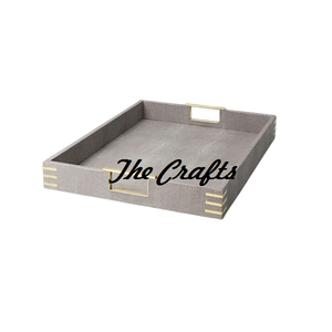 Plateau décoratif en bois et cuir avec poignées en métal pour plateau de service de vaisselle de restaurant à domicile à des prix raisonnables - Product Image 5