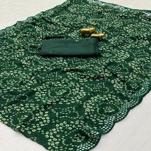 ผ้าซารีจอร์เจียต์สำหรับผู้หญิง เนื้อผ้าบริสุทธิ์ นุ่ม เบา ดีไซน์พัลลูทั้งผืน ผลิตในอินเดีย - Product Image 1