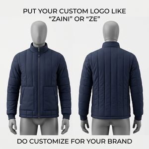 Chaqueta Acolchada con Capucha y Cierre Completo, Impermeable y Resistente al Viento, con Panel Azul Marino y Patrón de Camuflaje, 320 GSM, Poliéster Premium - Product Image 1