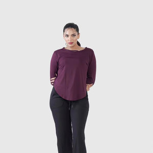 Camiseta informal de manga larga con cuello redondo y cuello redondo para mujer - Product Image 1