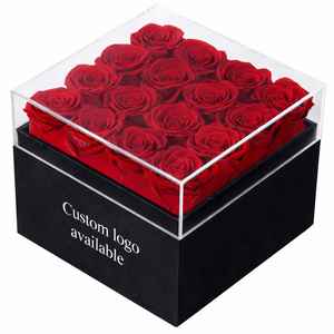 กล่องดอกกุหลาบอมตะทรงสี่เหลี่ยมสีแดง Glamour Boutique บรรจุ 16 ดอก ของตกแต่งโต๊ะสุดหรู คงทนนาน 3-5 ปี ของขวัญวันเกิดสำหรับเธอ - Product Image 1