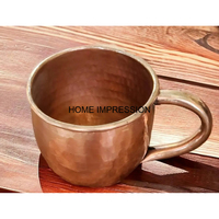 Mug en cuivre artisanal de luxe, fabriqué à la main, design moderne écologique, poignée personnalisée, logo gravé HOME
