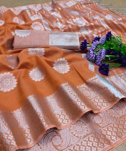 Bollywood Style Nouveau Designer Dernière Collection Feuille Imprimé Banarsi Sari en Soie Douce avec Chemisier Non Cousu par Vêtements Ethniques Vêtement - Product Image 5