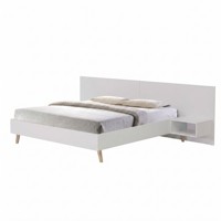 Lit plateforme King Size moderne 2221 avec tête de lit allongée, 2 tables de chevet flottantes, design à panneaux sur les pieds, mobilier de chambre d'appartement