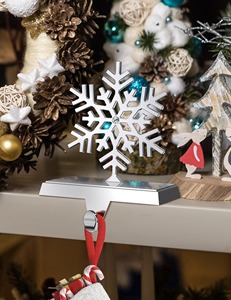 Joyful Holiday Christmas Stocking Holder Soporte de metal para chimenea Mantel Festive Santa Elf Reno Copo de nieve Decoración - Product Image 1