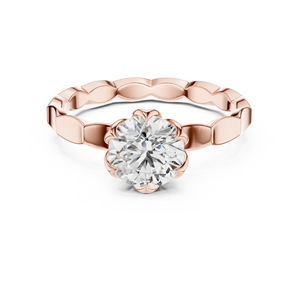 Anillo de Compromiso de Lujo con Moissanita de Corte Redondo para Mujer, Chapado en Oro de 14K, Banda Festoneada, Diseño Floral con Engaste Solitario - Product Image 2