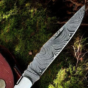 Couteau de poche pliable à lame coulissante en acier Damas, manche en bois, fait à la main, multifonctionnel, fabriqué au Pakistan - Product Image 6