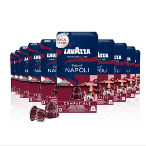 Cápsulas de Café Tales of Napoli 100, Compatibles con Sabor a Chocolate Suave y Azúcar, Tueste Oscuro Sin Azúcar, Bolsa de 10 Paquetes - Product Image 1