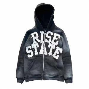 Sudaderas con capucha con cremallera y hombros caídos y bordado con logotipo personalizado para hombre, sudadera térmica con capucha bordada de invierno de algodón 100%, talla grande - Product Image 5