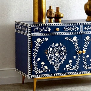 Aparador de Almacenamiento de Gran Capacidad, Geométrico, Hecho a Mano, con Incrustaciones de Hueso Azul, Ecológico y Duradero - Product Image 3