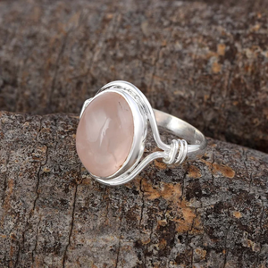Handmade 925 Sterling <b>Silver</b> Boho <b>Stacking</b> <b>Ring</b> Nature Real Fine Rose Quartz Gemstone Christian Inspired Jewelry for Women - Product Image 3