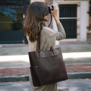 Sac fourre-tout de luxe en cuir véritable pour ordinateur portable, grande capacité, unisexe, pour le bureau - Product Image 6