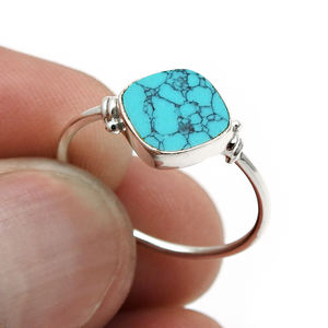 Nueva joyería al por mayor de alta calidad, anillos de plata de ley 925 para mujer y niña, piedra turquesa Natural, conjunto de bisel hecho a mano, anillo bohemio - Product Image 4