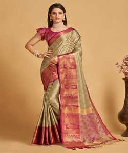 Prêt à porter broderie traditionnelle travail Banarasi Khadi Sari soie fête indienne vêtements de mariage dames prix de gros Net tissu - Product Image 1