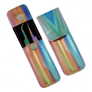 Juego de pinzas de extensión de pestañas de acero inoxidable de 2 piezas con puntas puntiagudas de impresión de papel para mejorar las cejas - Product Image 5