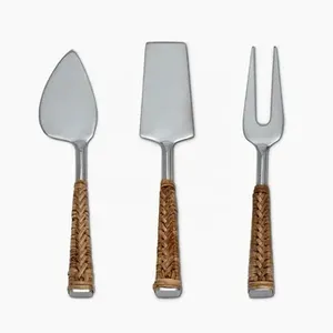 Juego de cuchillos para queso de acero inoxidable de 3 mangos de madera perfectos para servir elegantes utensilios de cocina con estilo, cubiertos de Color dorado - Product Image 4