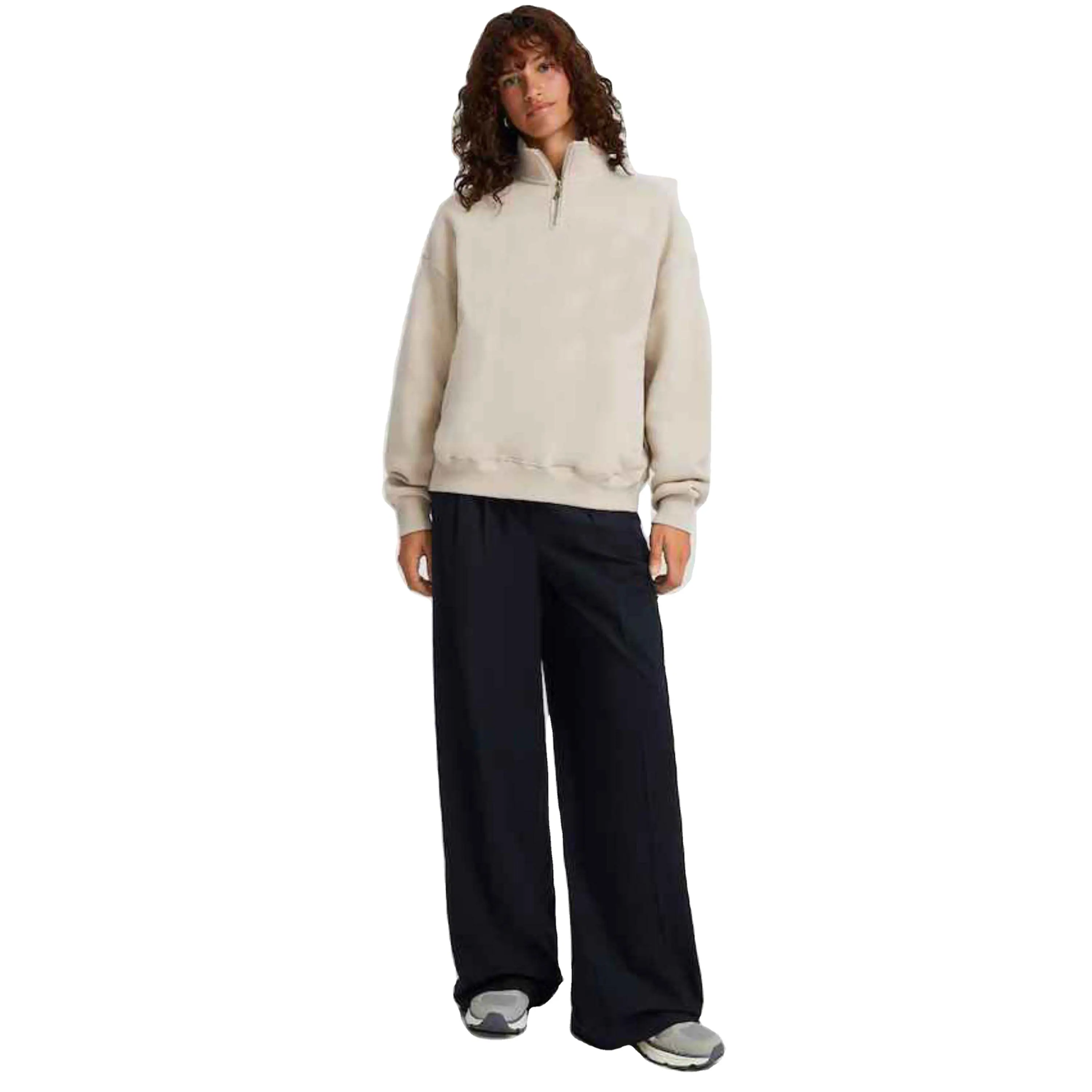 Custom 100% Cotton Fleece Half Zip Pullover Quarter Zip Sweatshirt Blank Oversized Long Sleeve Sweatshirt Women Hoodie