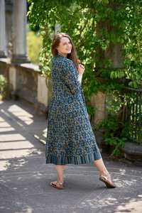 Vestido Bohemio Nuevo Kaveri, Estampado a Mano, Algodón Puro, Ropa Casual de Verano para Vacaciones - Product Image 4