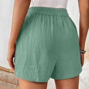 Mode coton lin Shorts pour femmes été jambe droite pantalons décontractés taille haute couleur unie sport Shorts amples - Product Image 3