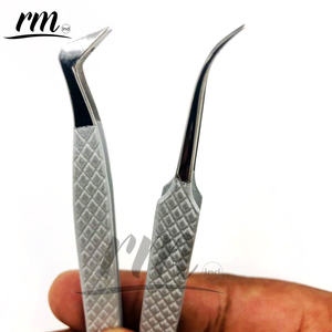 RMI pince à épiler gris clair conception libre Logo personnalisé Volume marque privée pince à cils en acier inoxydable pince à épiler Extension de cils pince à épiler - Product Image 1