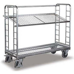Variofit 2-Shelved Industrial <b>Trolley</b> with <b>Four</b>-<b>Wheel</b> Zinc-Plated Thermoplastic Rubber <b>Wheels</b> Wire Mesh <b>Wheel</b> Guard - Product Image 1