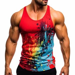 Custom Wholesale Sublimation Printed <b>Mens</b> Sports Tank Top Muscle Tank Top Quick Dry Breathable <b>Gym</b> Fitness <b>Vest</b> - Product Image 2