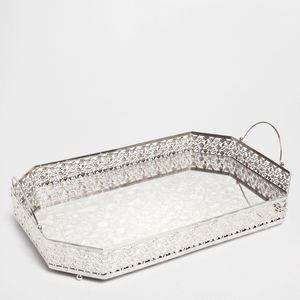 Plateau de service moderne en verre avec cadre rond en métal doré et motif géométrique, pièce d'accent de décoration intérieure, plateau de présentation décoratif - Product Image 6