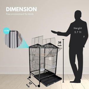 Cage à oiseaux ouverte de 30 pouces avec support à roulettes, plateau coulissant et rotation à 360° °   Roues pour perruches, calopsittes, agapornis et petits perroquets - Product Image 2