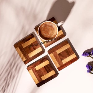 Lot de 4 sous-verres de table de luxe écologiques en bois marbré résistant à la chaleur pour la maison et la cuisine pour les mariages et les événements - Product Image 1