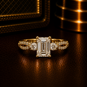 14K Pure Gold <b>Emerald</b> Cut Lab Grown Diamond 2.00 Ct IGI Certified Twisted Pave set Engagement <b>Rings</b> Wedding <b>Rings</b> women Jewelry - Product Image 1